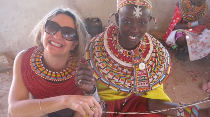 Jill in Samburu Kenya with women making manyata collection